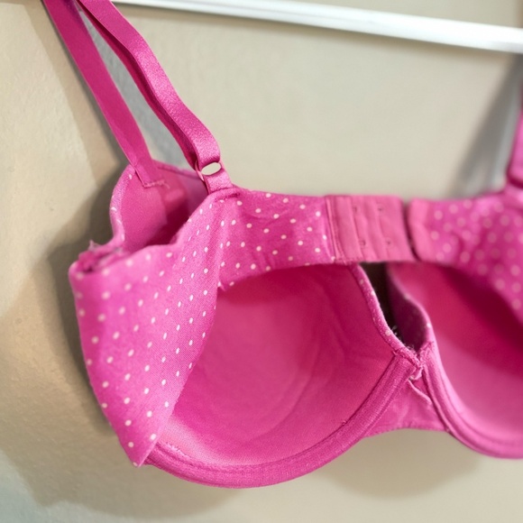 4/$10🎄Pink Cotton Underwire Bra with White Polka Dots 32DD - Picture 7 of 9